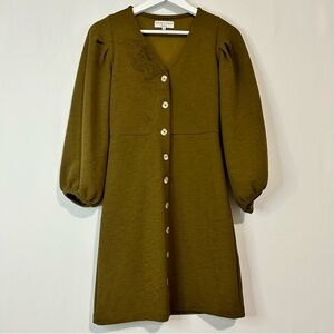 Texture & Thread Madewell Women’s Crepe Balloon Sleeve Dress Green XXS FLAW